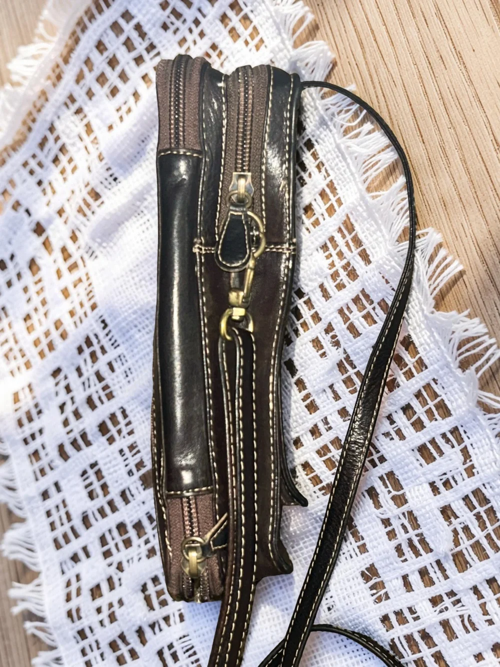 Derek Alexander Crossbody Handbag Dk Brown Leather Top Zip Organizer